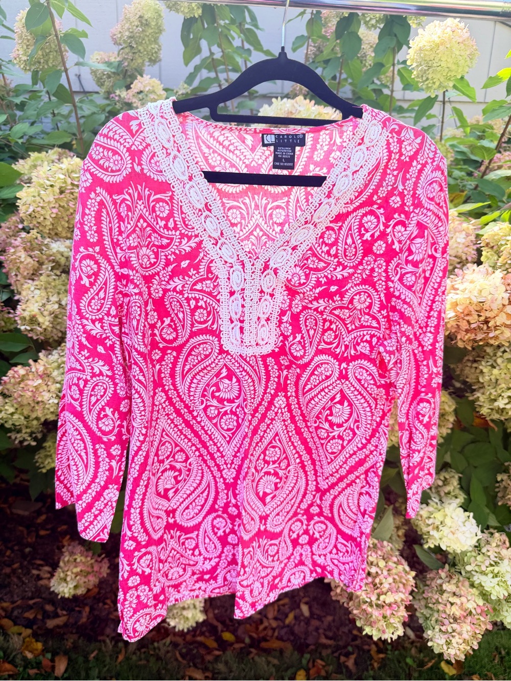 Carole Little Pink and White Paisley Lace-Trim Tunic